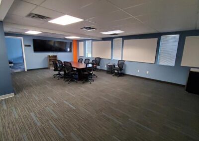 Microsoft Teams Room, Logitec Scribe (Interactive Annotation Board), Sound Masking/White Noise, Acoustic Panels